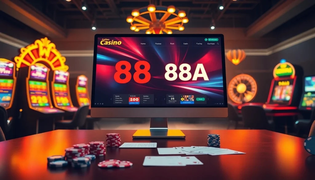 Experience the thrill of online gambling with 88AA đăng nhập showcased on a modern casino interface surrounded by exciting gaming elements.