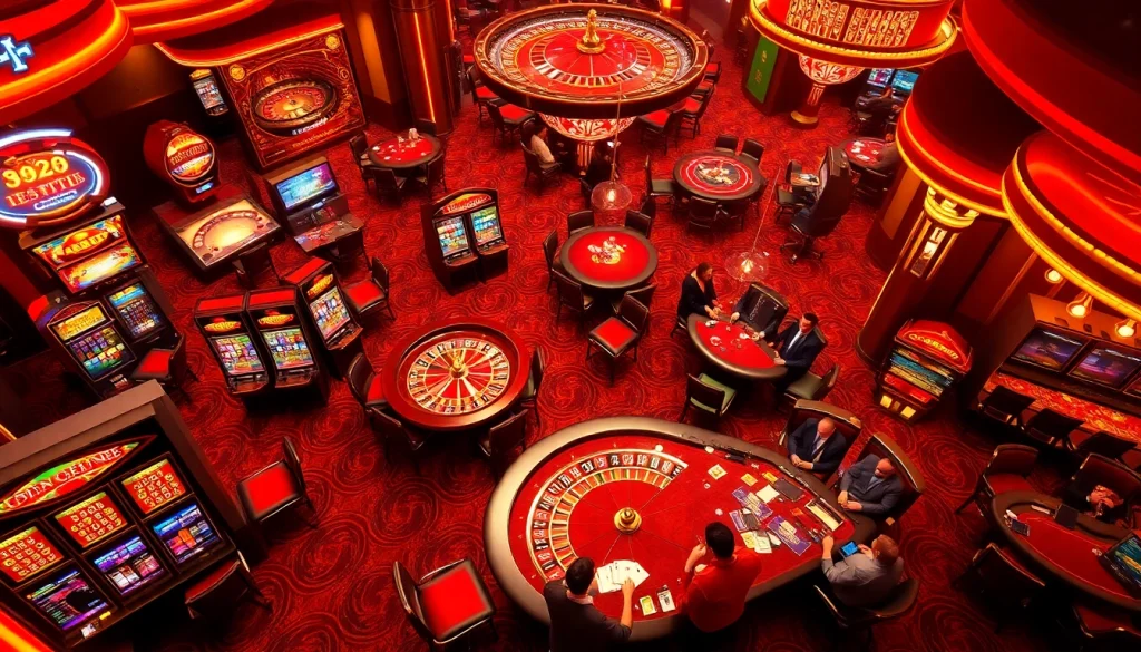 Experience the thrill of e28 gambling with poker chips and roulette in a vibrant casino setting.